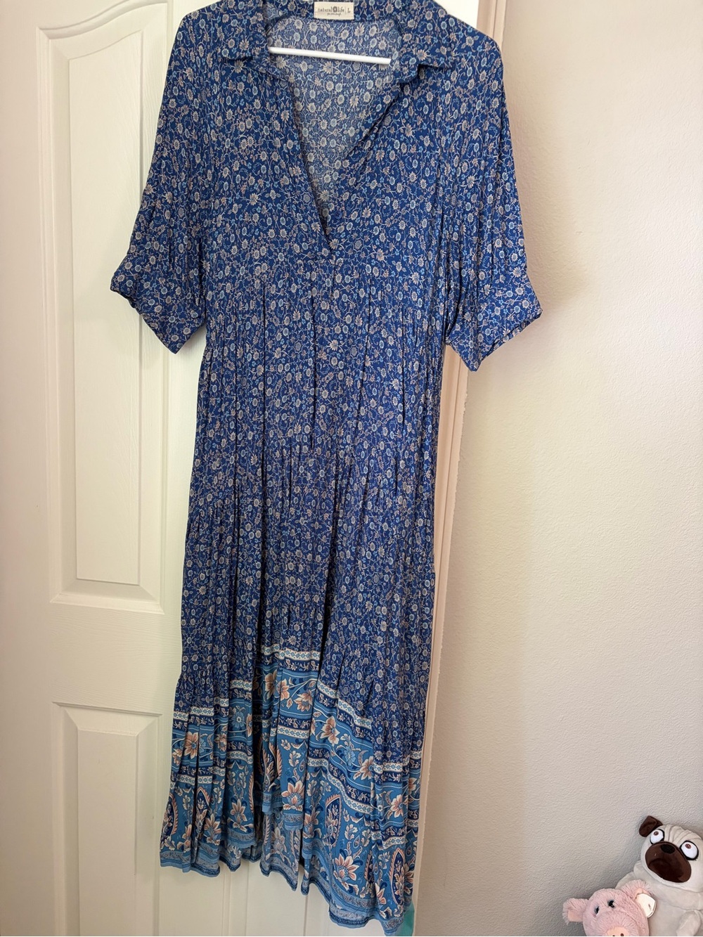 Natural Life Rebecca Tiered Midi Dress in a blue floral print